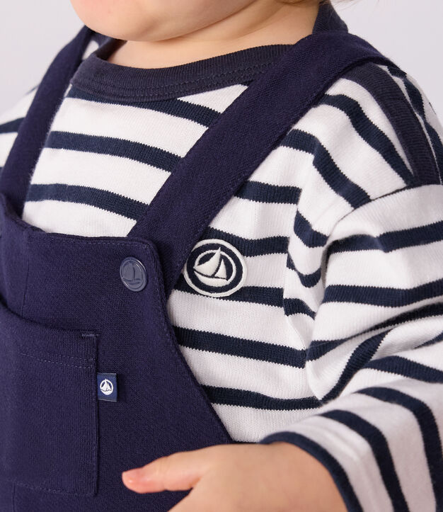 Salopette jambes longues b&eacute;b&eacute; en coton unie bleu marine