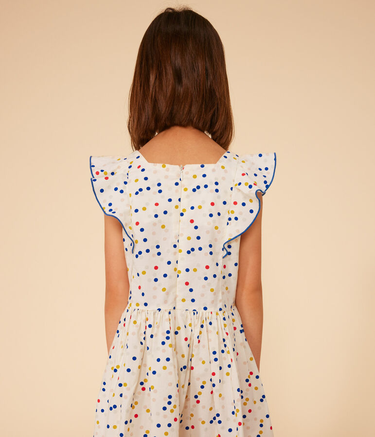 Robe imprim&eacute;e sans manche en popeline enfant fille blanc MARSHMALLOW/blanc MULTICO