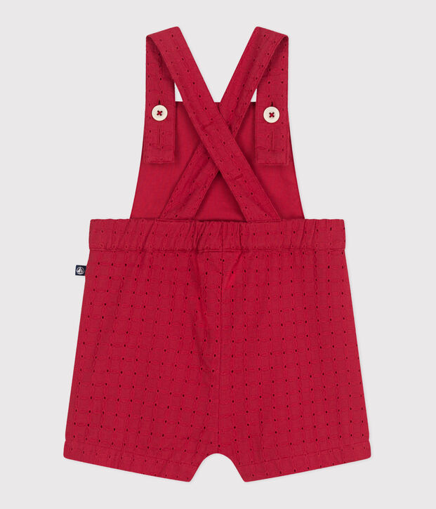 Salopette b&eacute;b&eacute; en coton broderie anglaise jambes courtes rouge