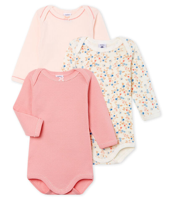 Trio de bodies manches longues bébé fille variante 1