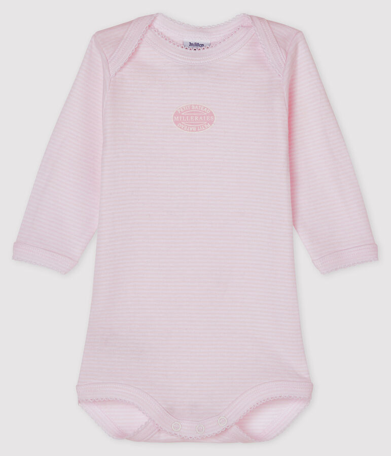Body manches longues b&eacute;b&eacute; fille rose VIENNE/blanc ECUME