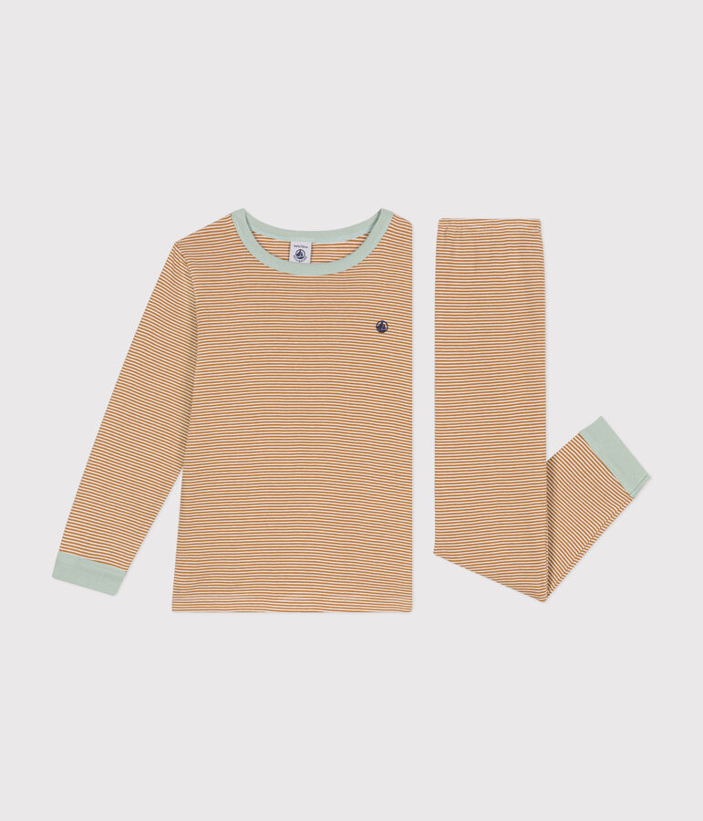 Pyjama en coton ray&eacute; enfant marron CUIVRE/ MARSHMALLOW