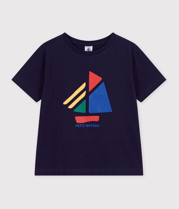 Tee-shirt enfant manches courtes imprim&eacute; bleu marine