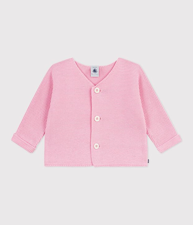 Cardigan b&eacute;b&eacute; tricot point mousse en coton rose clair