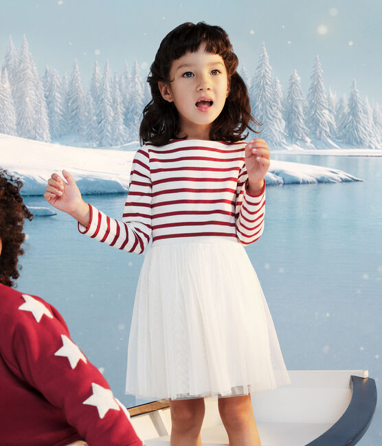 Robe enfant manches longues en coton et tulle rouge MILK/ AMARANTE