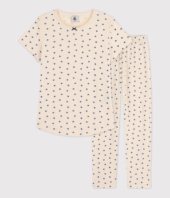 Pyjama manches courtes cœur petite fille en coton blanc AVALANCHE/ NEWBLEU