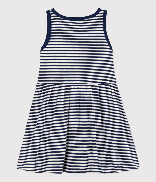 Robe ray&eacute;e sans manches en coton enfant fille bleu/blanc