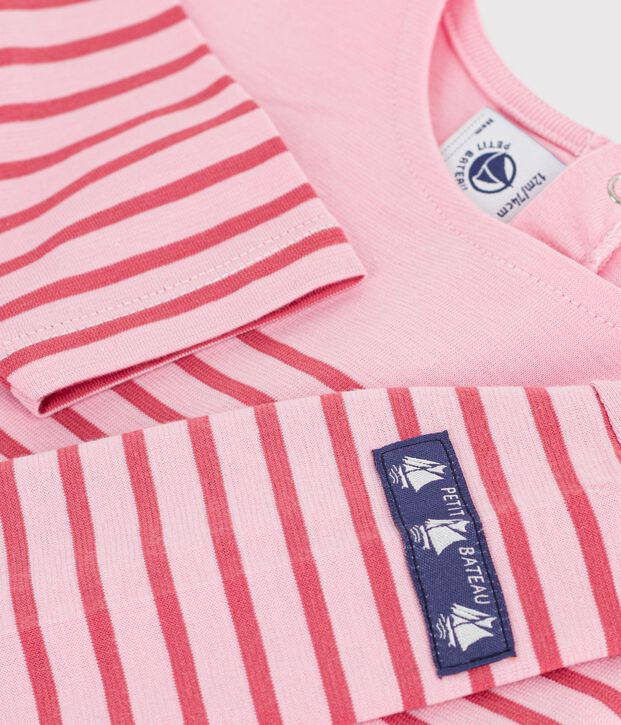 Tee-shirt b&eacute;b&eacute; en coton manches longues &agrave; rayures rose/rose