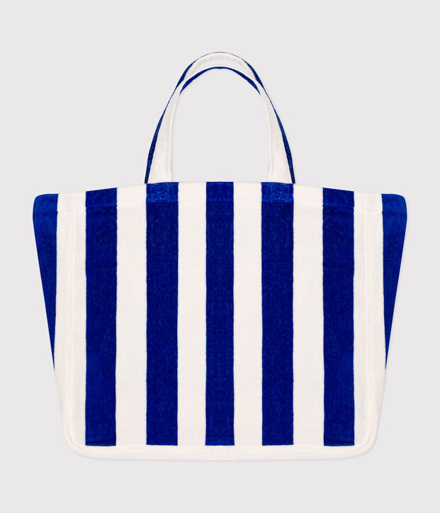 SAC DE PLAGE FEMME RAYE EN BOUCLETTE EPONGE bleu/blanc