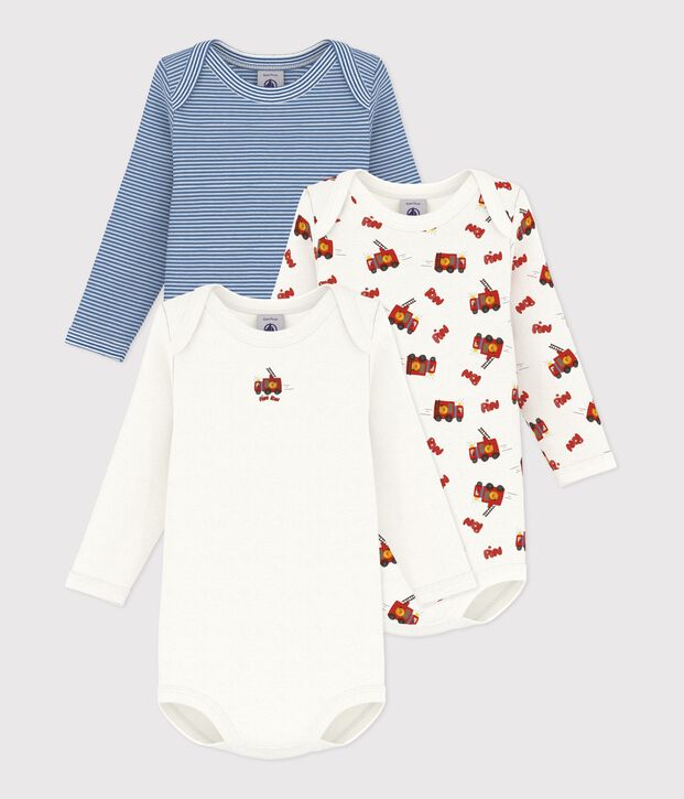 Lot de bodies manches longues en coton imprim&eacute; pompier b&eacute;b&eacute; multicouleur