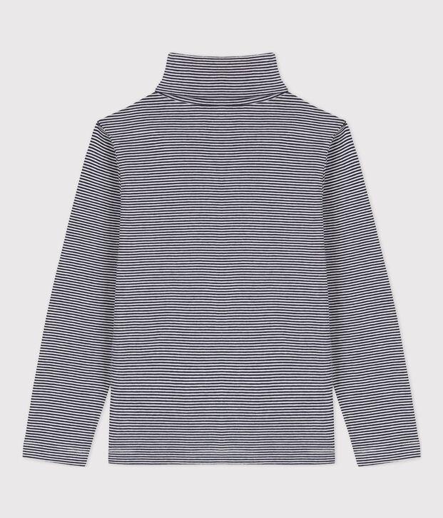 Sous-pull ray&eacute; en coton enfant fille / gar&ccedil;on bleu/blanc