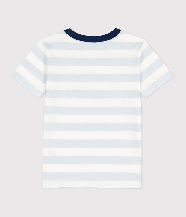 T-shirt manches courtes en coton enfant gar&ccedil;on bleu/blanc