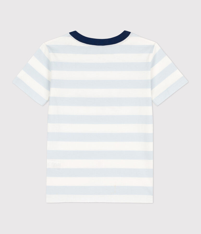 T-shirt manches courtes en coton enfant gar&ccedil;on bleu/blanc