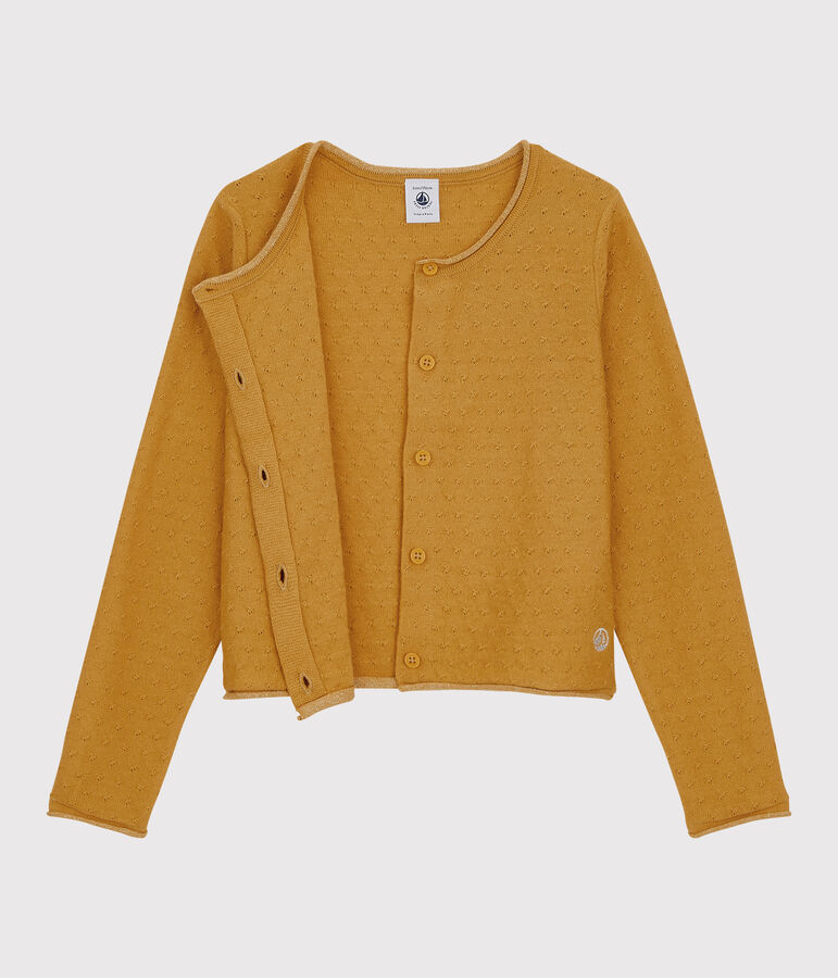 Cardigan laine et coton fille jaune BOUDOR
