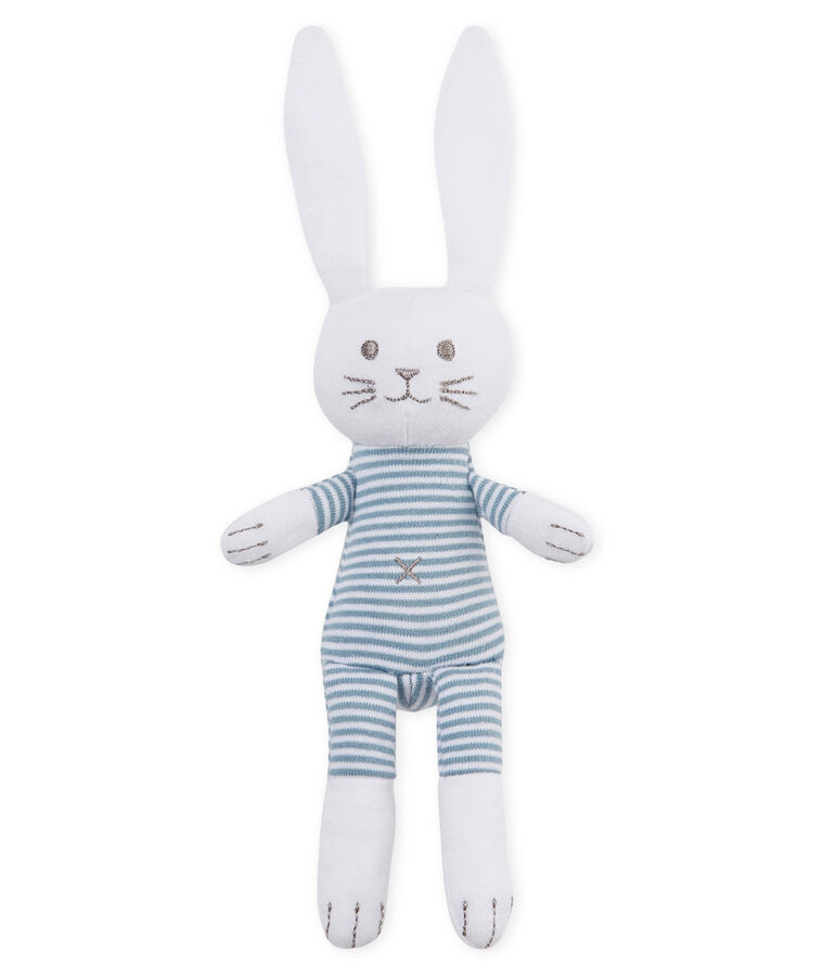 Doudou lapin hochet b&eacute;b&eacute; mixte bleu FONTAINE/blanc MARSHMALLOW