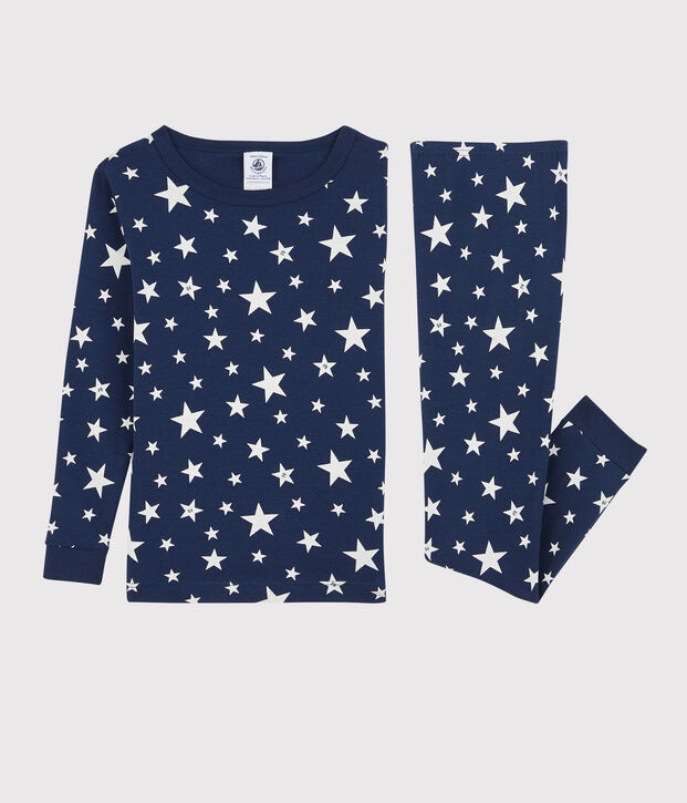 Pyjama snugfit &eacute;toiles petit gar&ccedil;on en coton bleu/blanc