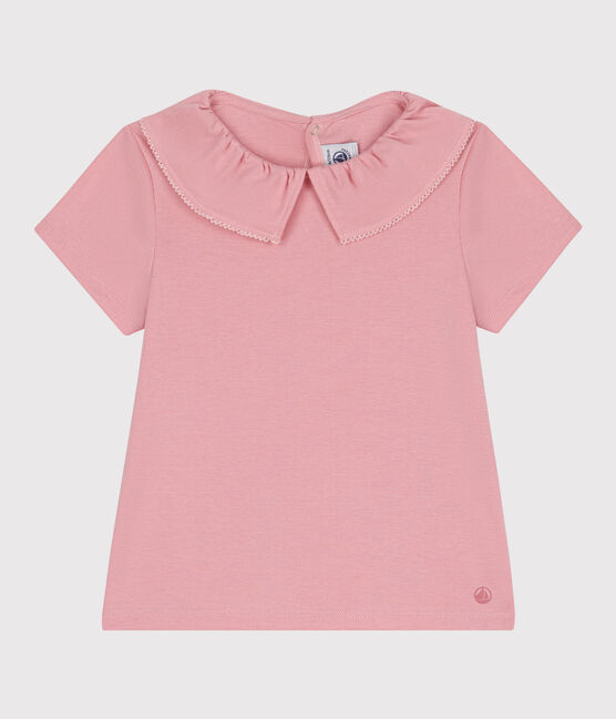 Teeshirt enfant en coton manches courtes à col uni rose CHARME