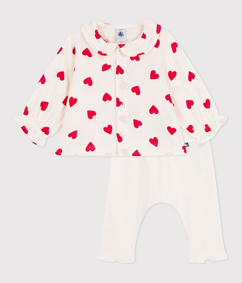 Ensemble 2 pi&egrave;ces long b&eacute;b&eacute; en coton, blouse imprim&eacute;e et legging multicouleur