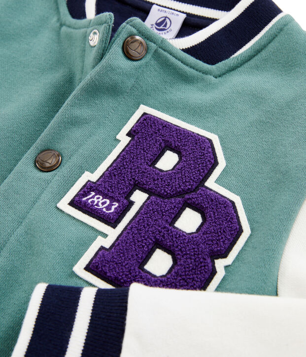 Blouson teddy enfant gar&ccedil;on vert/blanc