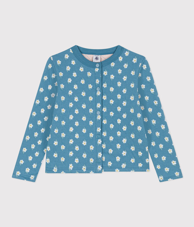 Cardigan imprim&eacute; en tubique matelass&eacute; enfant fille bleu/multicouleur