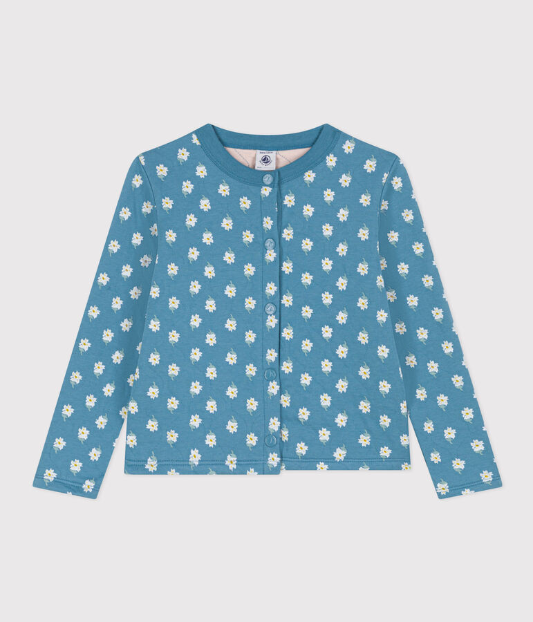 Cardigan imprim&eacute; en tubique matelass&eacute; enfant fille bleu/multicouleur