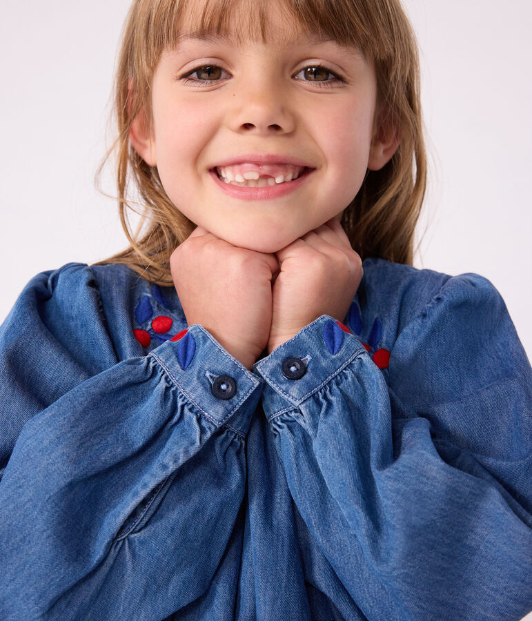 Robe enfant manches longues en denim bleu DENIM CLAIR