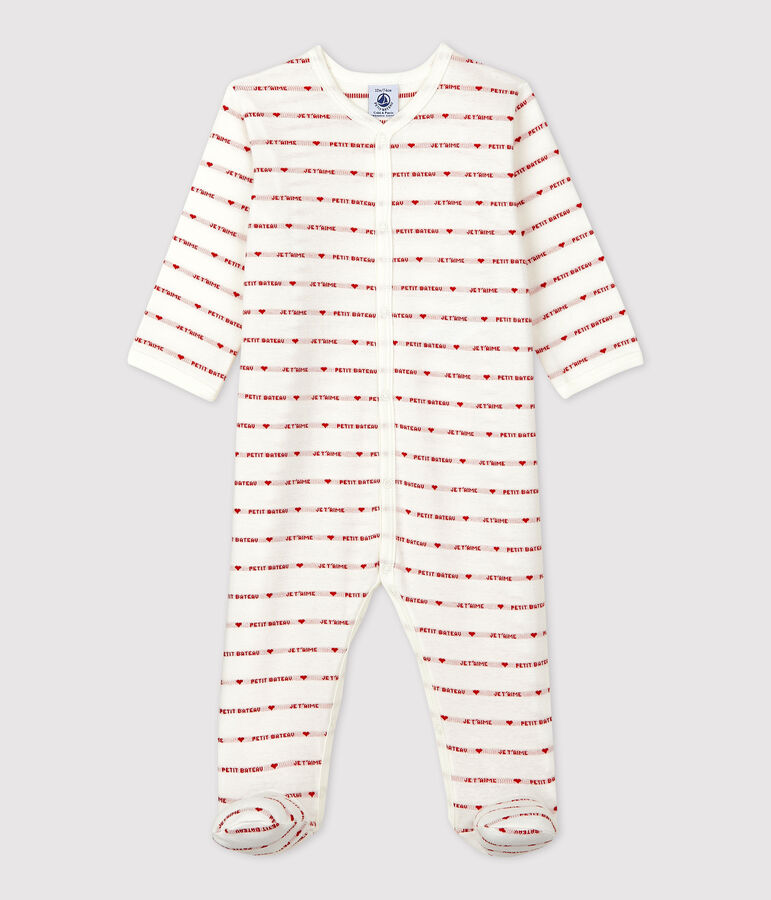 Dors-bien b&eacute;b&eacute; Petit Bateau Je t'aime en coton blanc/rouge