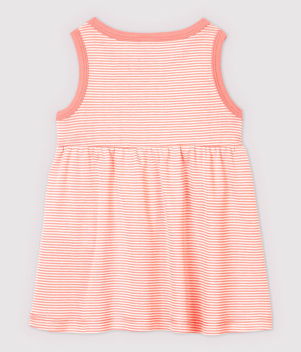 Robe ray&eacute;e sans manches en c&ocirc;te b&eacute;b&eacute; fille rose/blanc