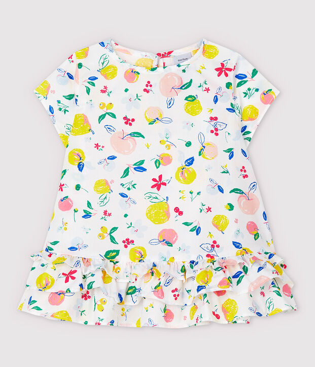 Blouse manches courtes en popeline b&eacute;b&eacute; fille blanc/multicouleur
