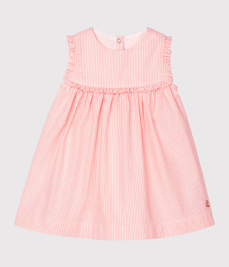 Robe sans manches b&eacute;b&eacute; fille ray&eacute;e blanc MARSHMALLOW/rose ROSAKO