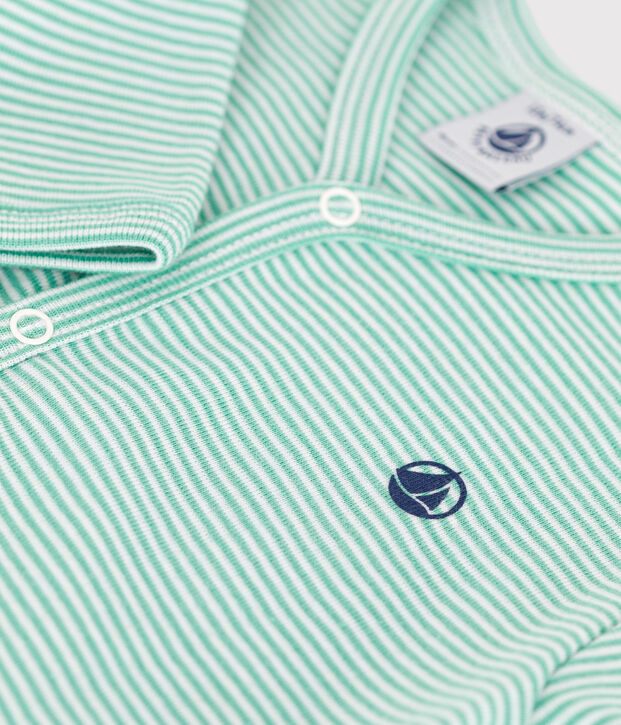 Pyjama b&eacute;b&eacute; en coton &agrave; rayures vert
