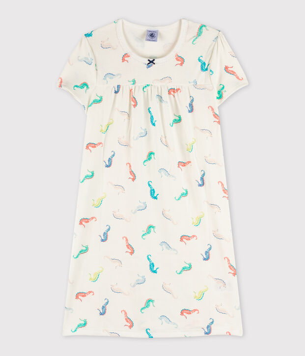 Chemise de nuit imprim&eacute;  hippocampes petite fille en coton blanc/multicouleur