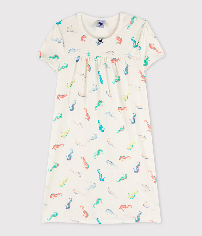Chemise de nuit imprim&eacute;  hippocampes petite fille en coton blanc/multicouleur
