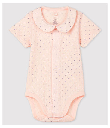 Body manches courtes à col rose bébé fille en coton biologique