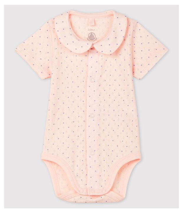 Body manches courtes &agrave; col rose b&eacute;b&eacute; fille en coton biologique rose/bleu