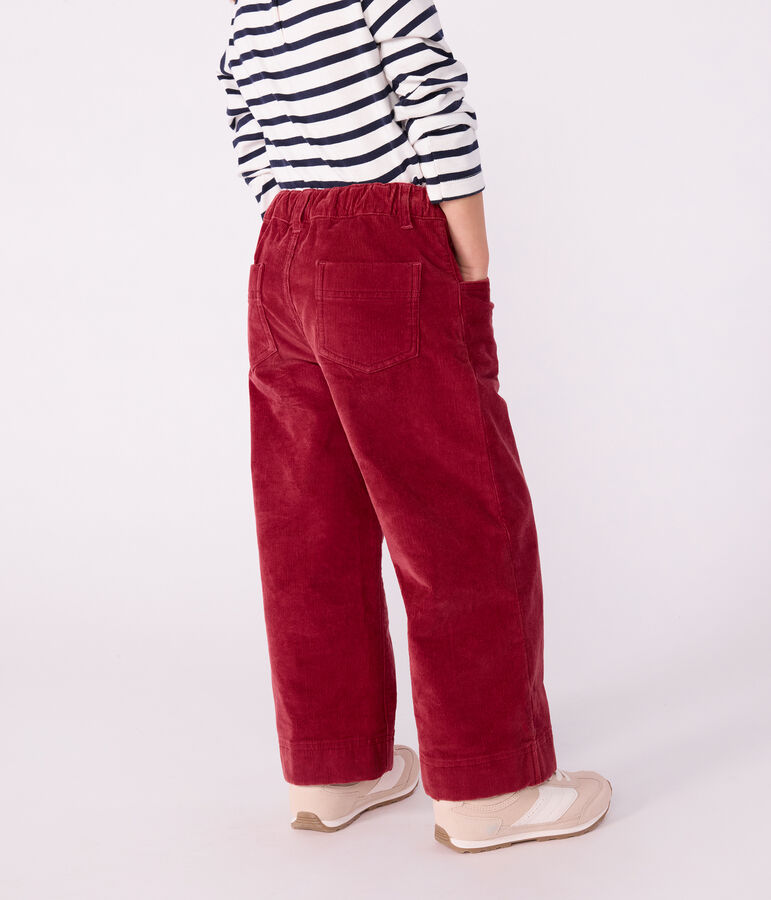 Pantalon wide leg enfant en velours uni rouge AMARANTE