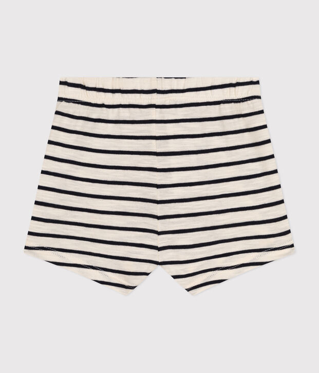 Short en jersey flamm&eacute; b&eacute;b&eacute; &eacute;cru/bleu