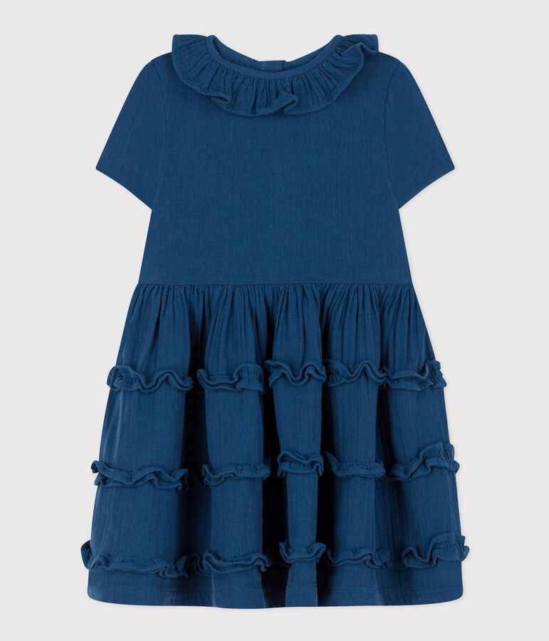 Robe manches courtes en gaze de coton enfant fille bleu INCOGNITO