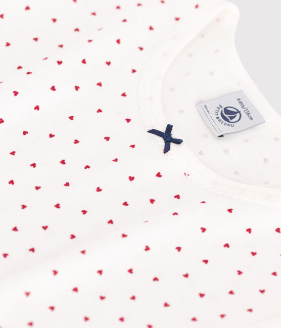 Chemise de nuit enfant en coton manches courtes à cœurs blanc MARSHMALLOW/rouge TERKUIT