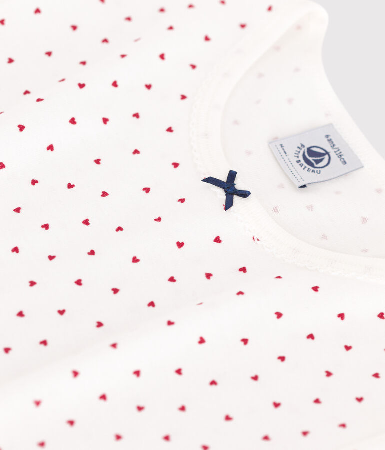Chemise de nuit enfant en coton manches courtes &agrave; c&oelig;urs blanc MARSHMALLOW/rouge TERKUIT