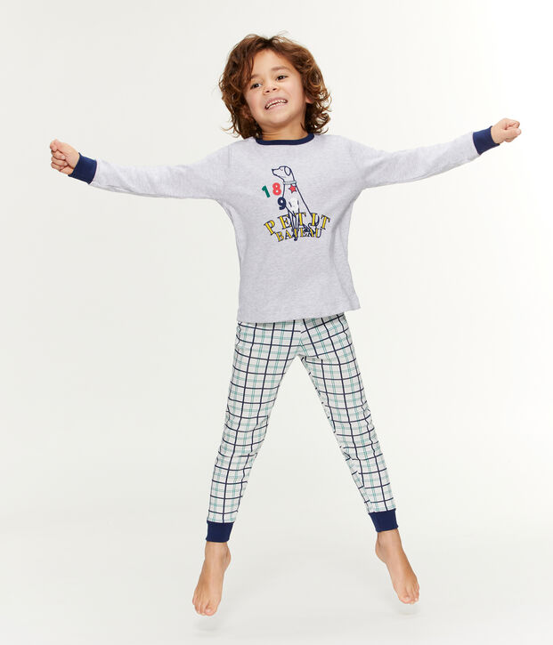 Pyjama petit gar&ccedil;on en c&ocirc;te et tubique blanc/multicouleur