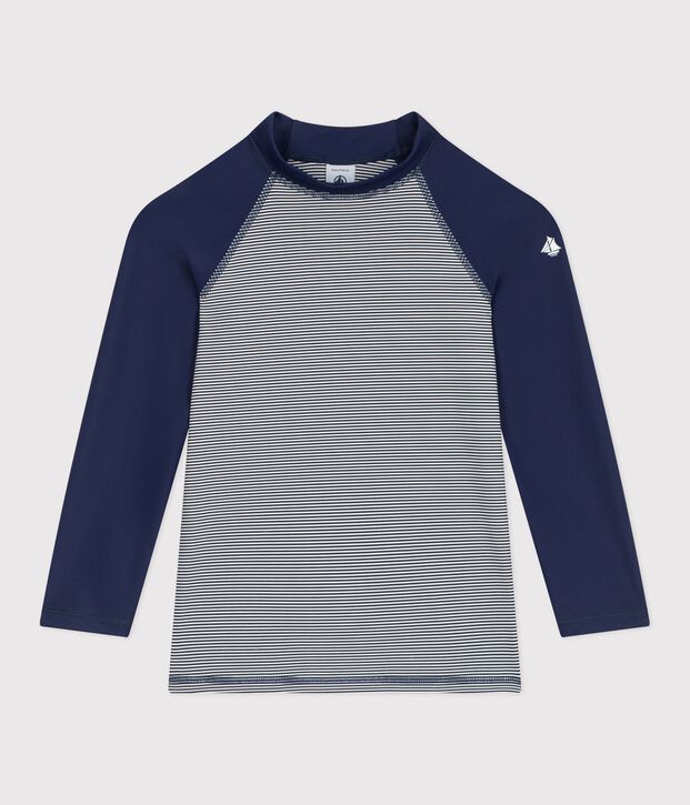 Teeshirt de bain anti uv enfant manche longue &agrave; rayures bleu/blanc