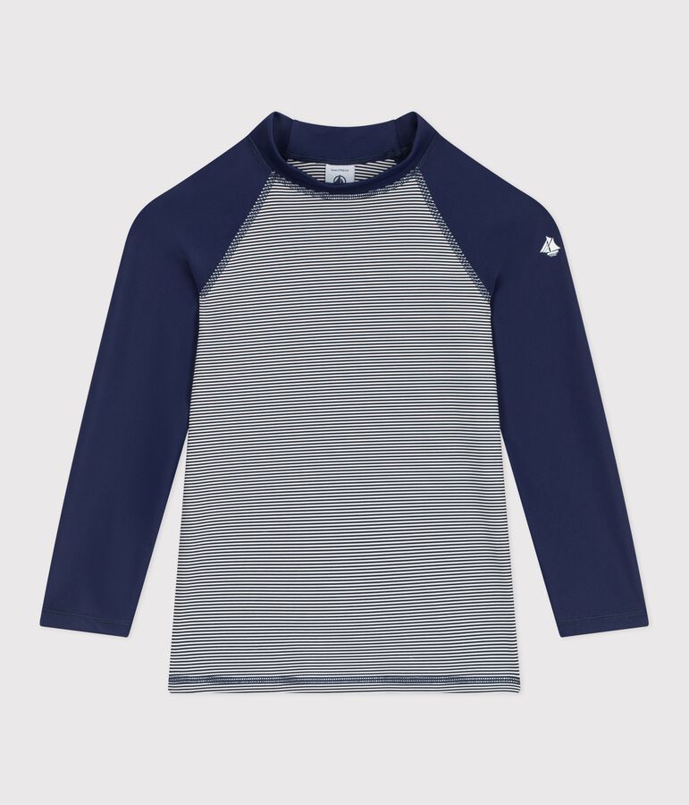 Teeshirt de bain anti uv enfant manche longue &agrave; rayures bleu MEDIEVAL/blanc MARSHMALLOW