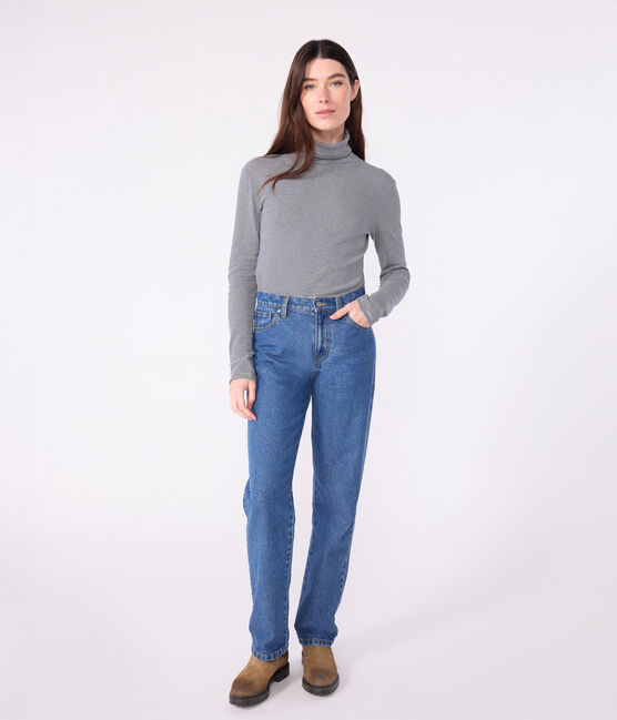 Sous-pull femme l'iconique en coton bleu SMOKING/blanc MARSHMALLOW