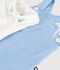 Ensemble salopette/body b&eacute;b&eacute; en coton uni et d&eacute;tails brod&eacute;s bleu/&eacute;cru