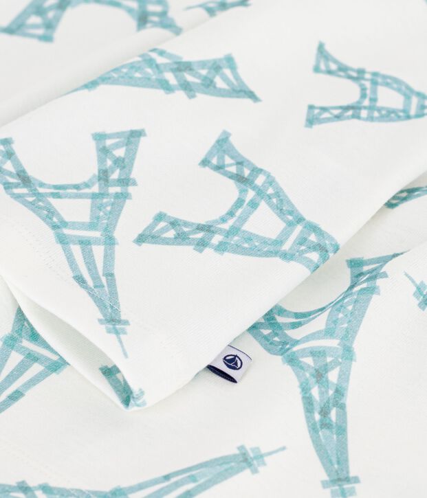 Pyjama short enfant en coton imprim&eacute; Tour Eiffel blanc/multicouleur