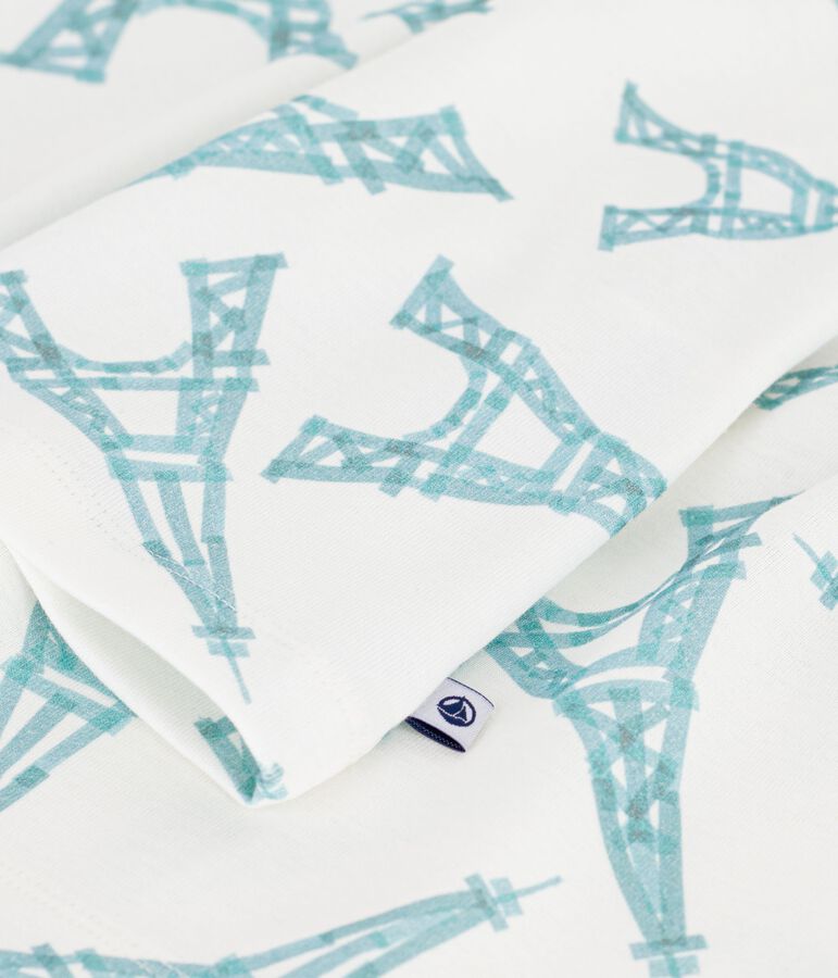 Pyjama short enfant en coton imprim&eacute; Tour Eiffel blanc MARSHMALLOW/blanc MULTICO