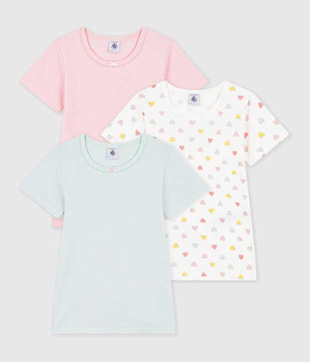 Lot de tee-shirts enfant en coton manches courtes &agrave; c&oelig;urs multicouleur