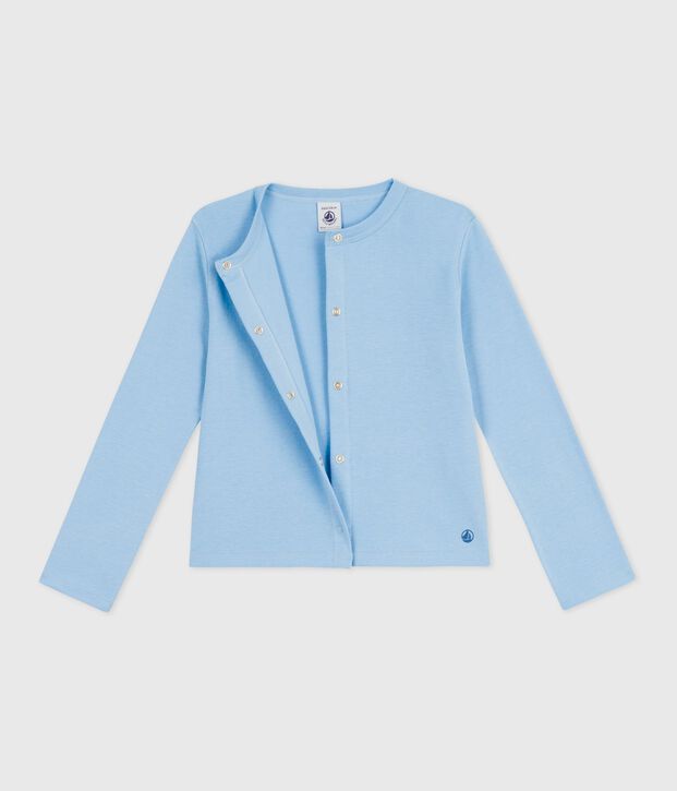 Cardigan enfant en coton uni bleu