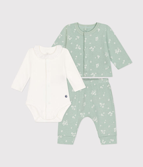 Ensemble 3 pièce en tubique bébé vert HERBIER/blanc MULTICO